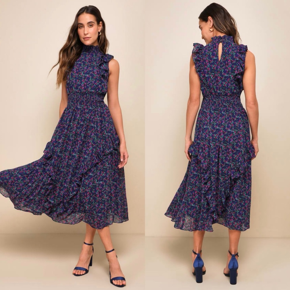 COPY - Lulus Evalina Navy blue Floral Print mock